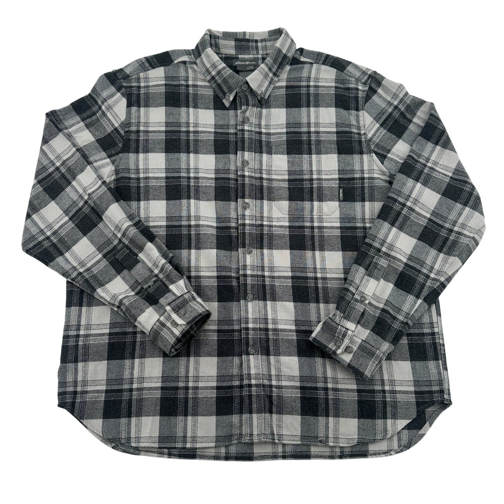Eddie Bauer Plaid Flannel Button Up Shirt Long Sleeve Cozy Outdoors Mens XXL